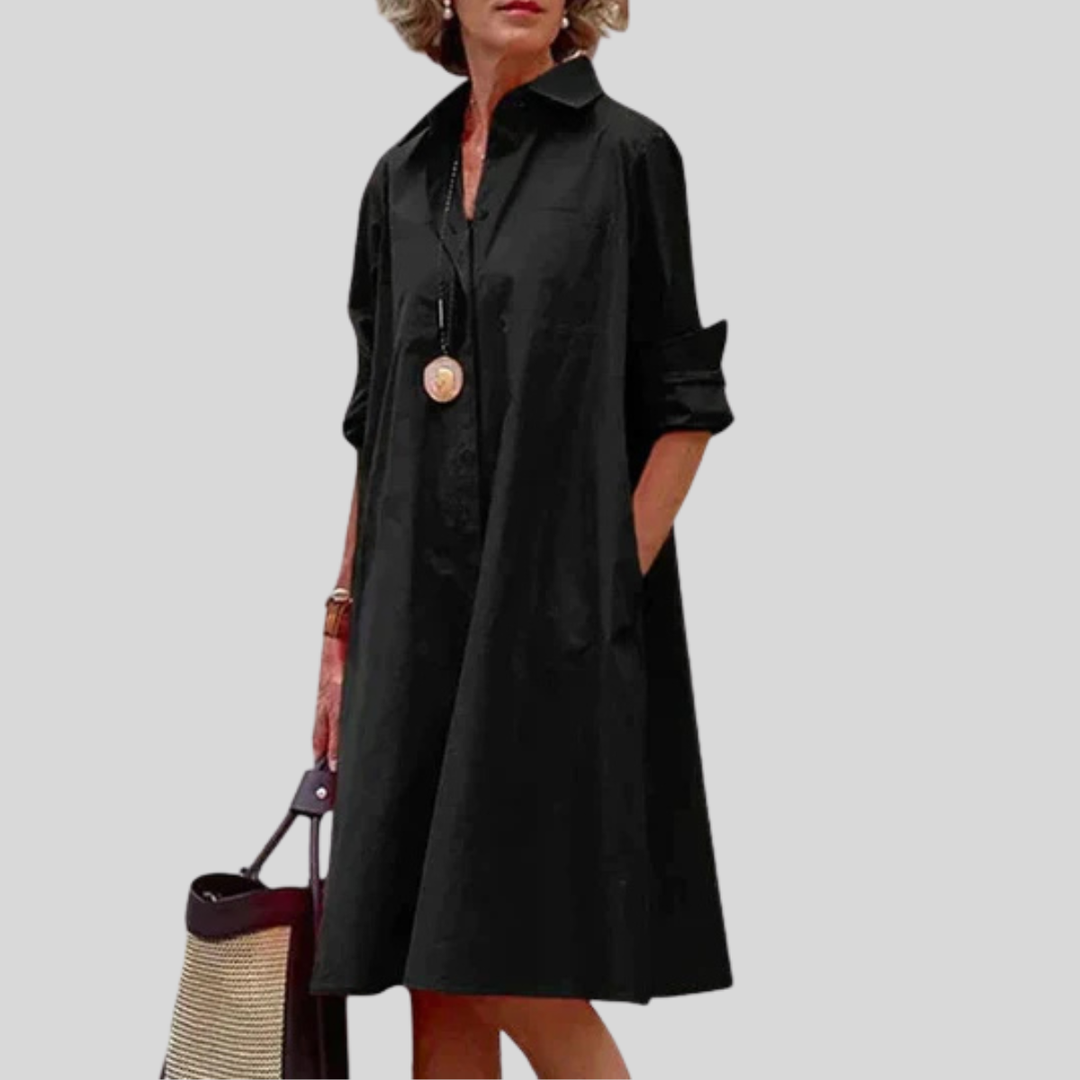 Womens Midi Shirt Dress Relaxed Fit Long Sleeve with Pockets