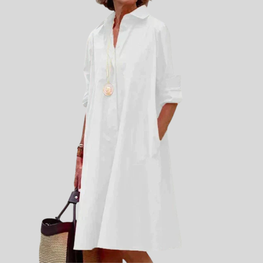 Womens Midi Shirt Dress Relaxed Fit Long Sleeve with Pockets