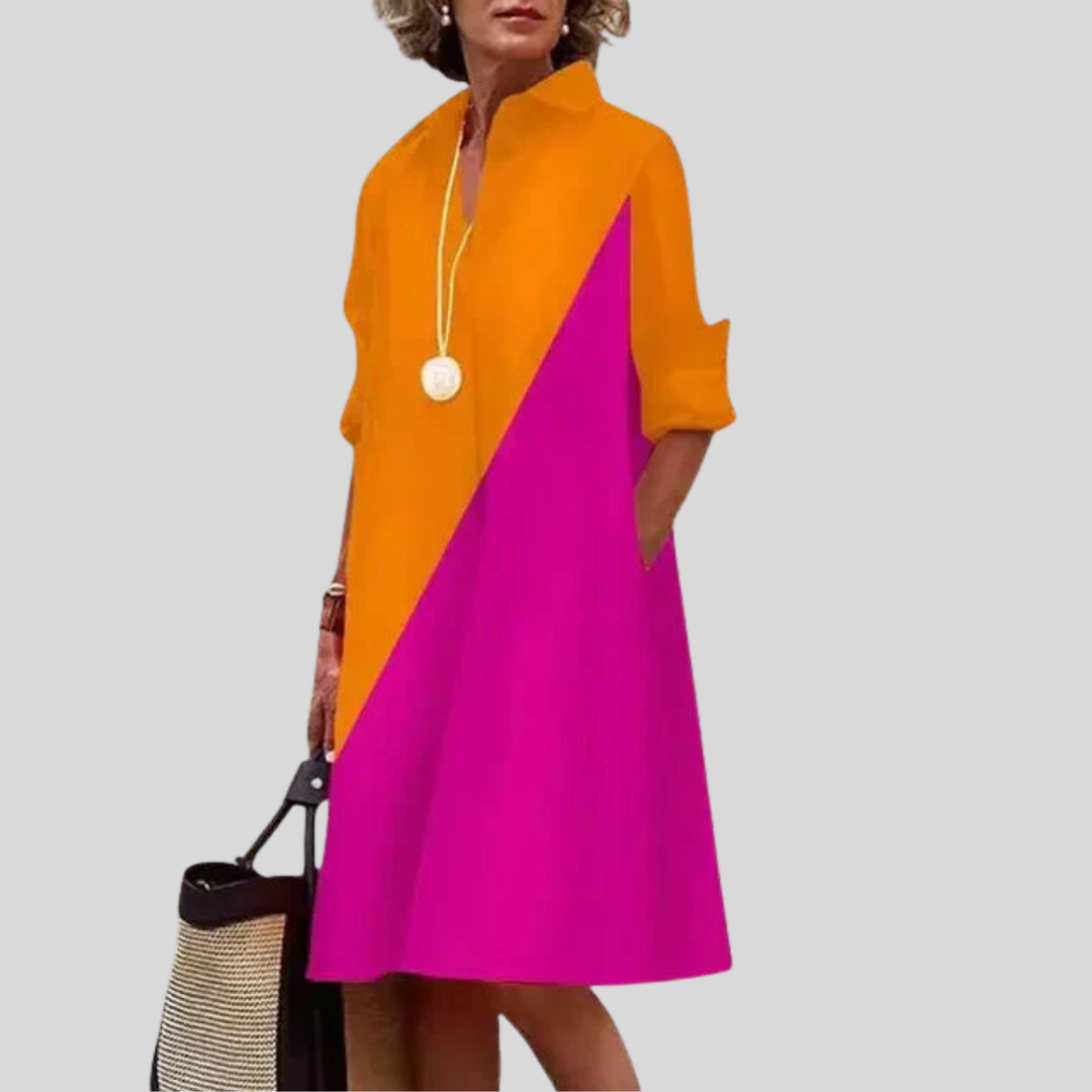 Womens Midi Shirt Dress Relaxed Fit Long Sleeve with Pockets