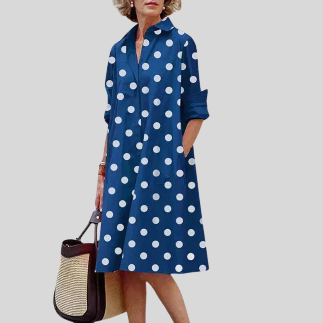Womens Midi Shirt Dress Relaxed Fit Long Sleeve with Pockets