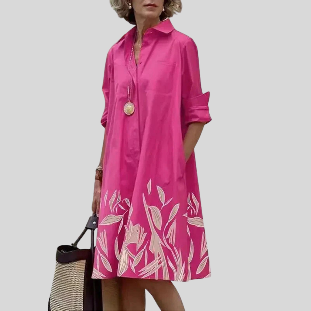 Womens Midi Shirt Dress Relaxed Fit Long Sleeve with Pockets