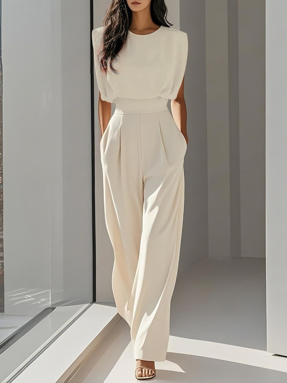 Womens Sleeveless Jumpsuit Wide Leg Elegant Fit - Clovrio