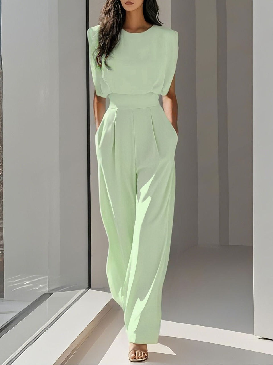 Womens Sleeveless Jumpsuit Wide Leg Elegant Fit