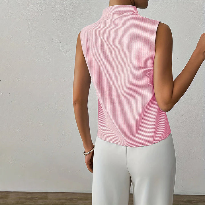 Womens Sleeveless Top Stand Collar Relaxed Fit