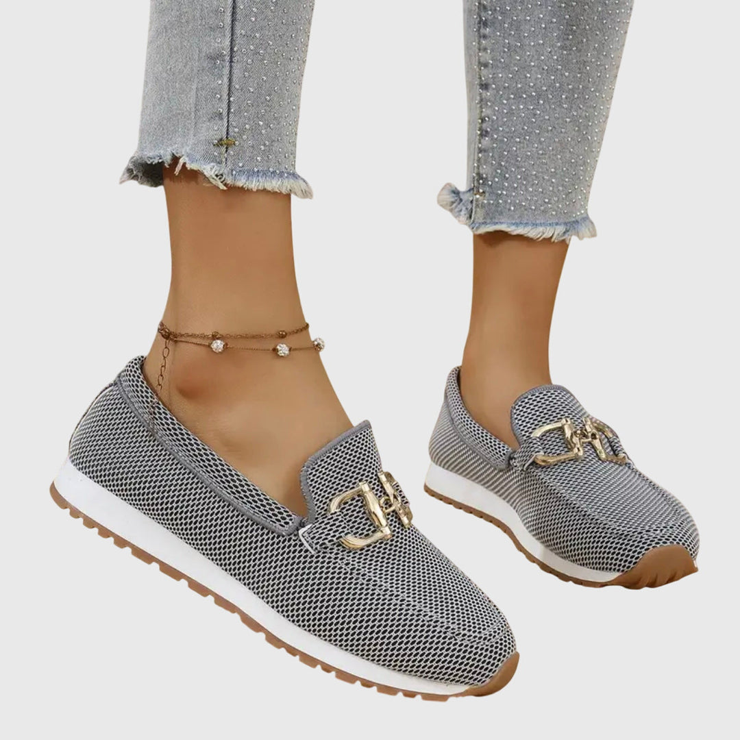 Womens Slip-On Loafers Breathable Mesh Trainer with Gum Sole
