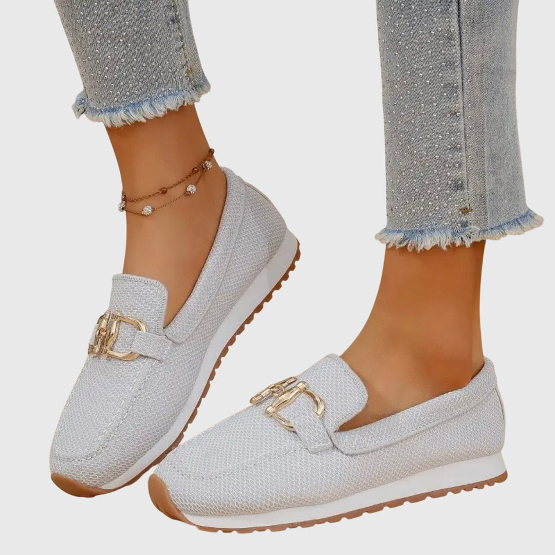 Womens Slip-On Loafers Breathable Mesh Trainer with Gum Sole
