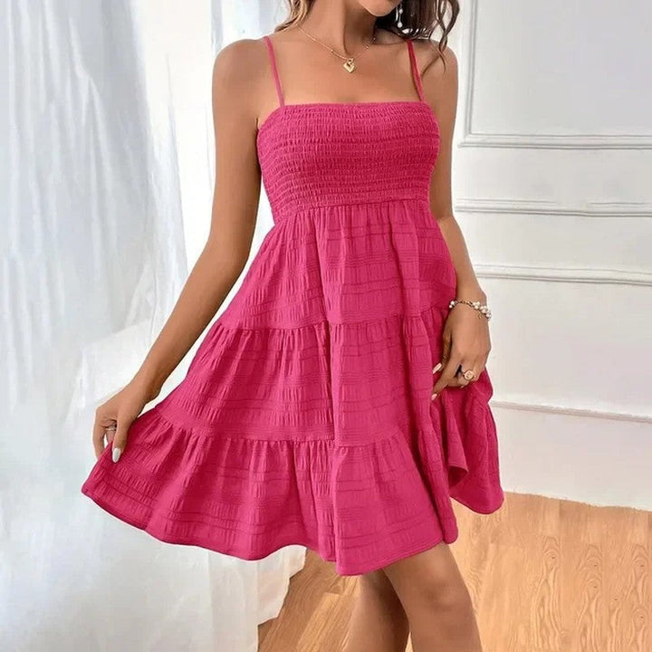 Womens Mini Sundress Smocked Tiered Sleeveless Relaxed Fit