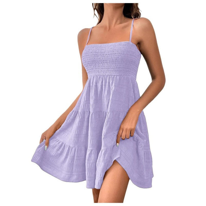 Womens Mini Sundress Smocked Tiered Sleeveless Relaxed Fit