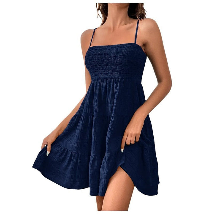 Womens Mini Sundress Smocked Tiered Sleeveless Relaxed Fit