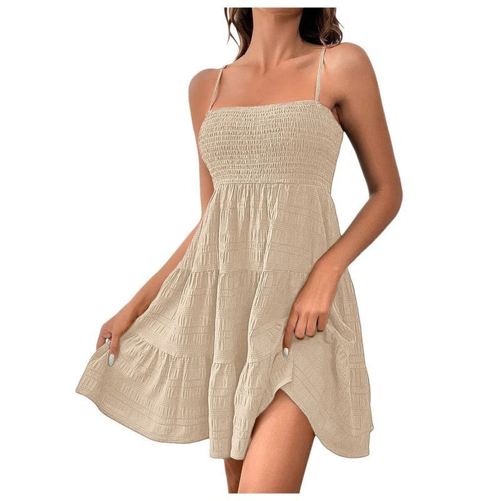 Womens Mini Sundress Smocked Tiered Sleeveless Relaxed Fit