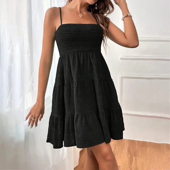 Womens Mini Sundress Smocked Tiered Sleeveless Relaxed Fit