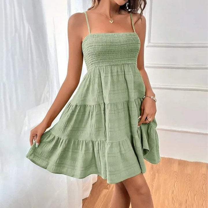 Womens Mini Sundress Smocked Tiered Sleeveless Relaxed Fit