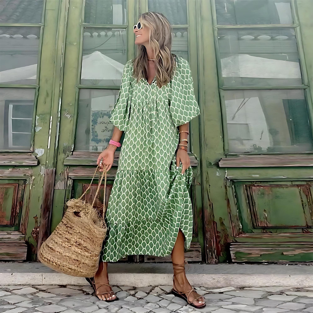 Womens Maxi Dress Tiered Smock Boho Style