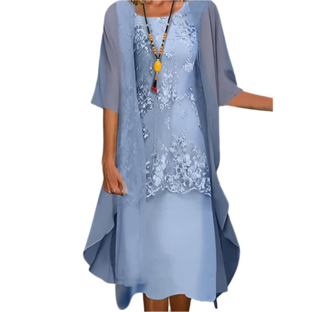Womens Midi Dress Sheer Sleeves Flowing Fit - Clovrio