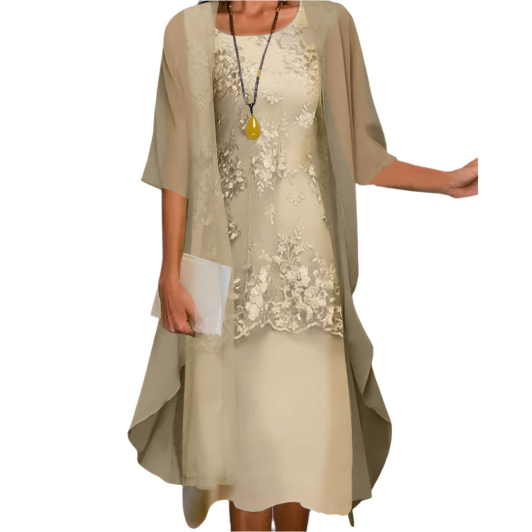 Womens Midi Dress Sheer Sleeves Flowing Fit