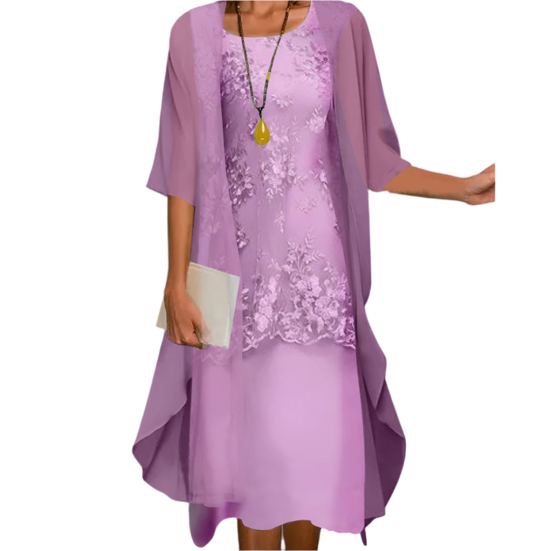 Womens Midi Dress Sheer Sleeves Flowing Fit