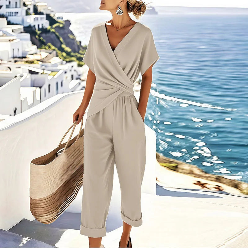 Womens Wrap Two-Piece Set Wide Leg Summer - Clovrio