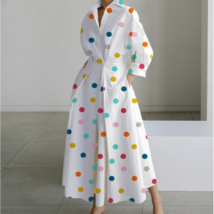 Womens Wrap Midi Dress Collared Long Sleeve