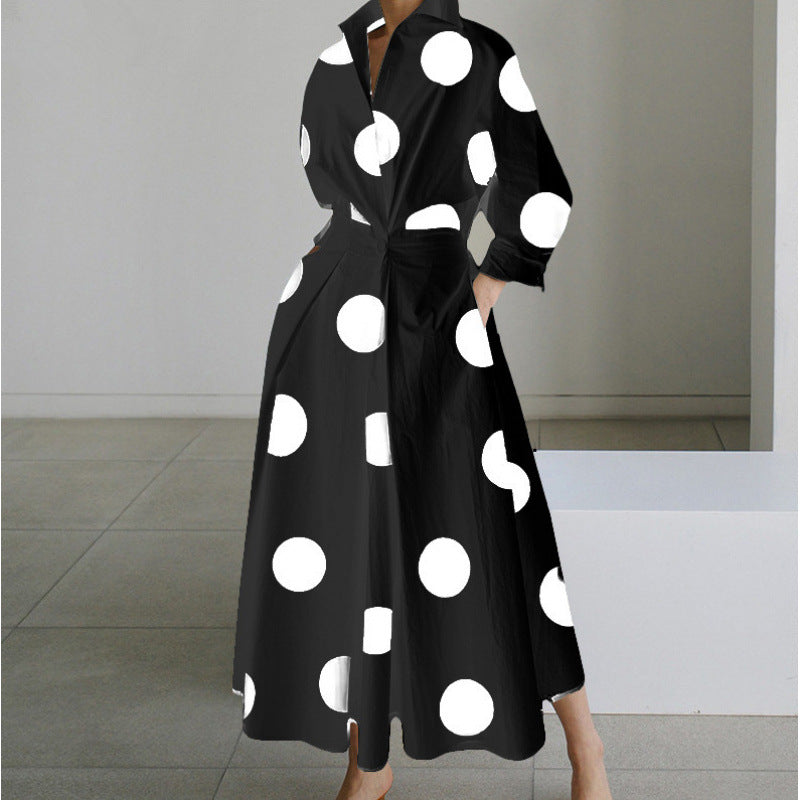Womens Wrap Midi Dress Collared Long Sleeve