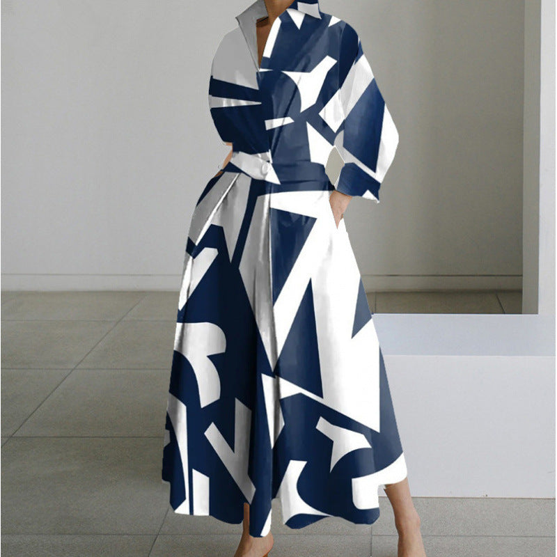 Womens Wrap Midi Dress Collared Long Sleeve