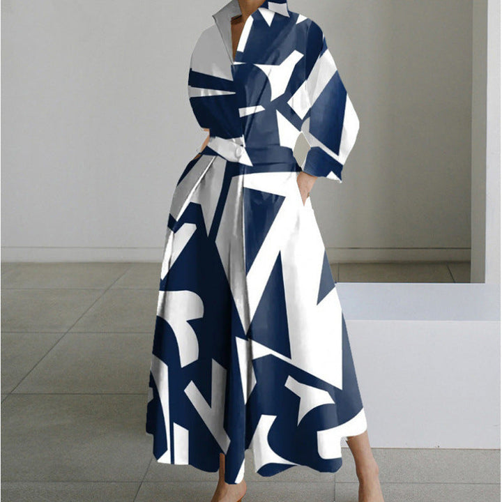 Womens Wrap Midi Dress Collared Long Sleeve