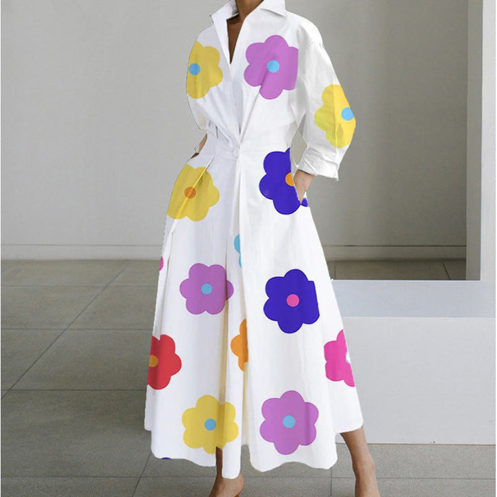 Womens Wrap Midi Dress Collared Long Sleeve