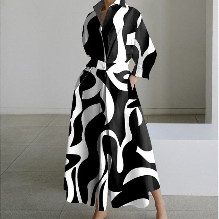 Womens Wrap Midi Dress Collared Long Sleeve