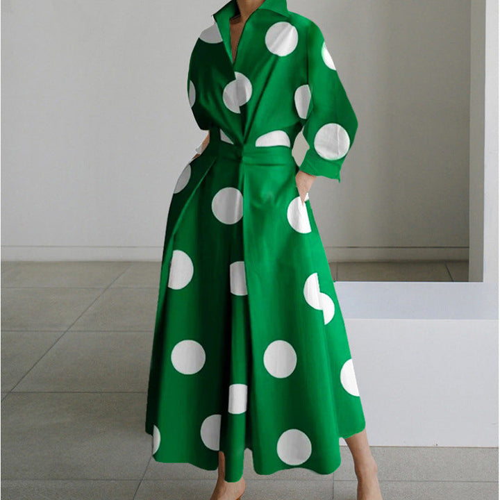 Womens Wrap Midi Dress Collared Long Sleeve