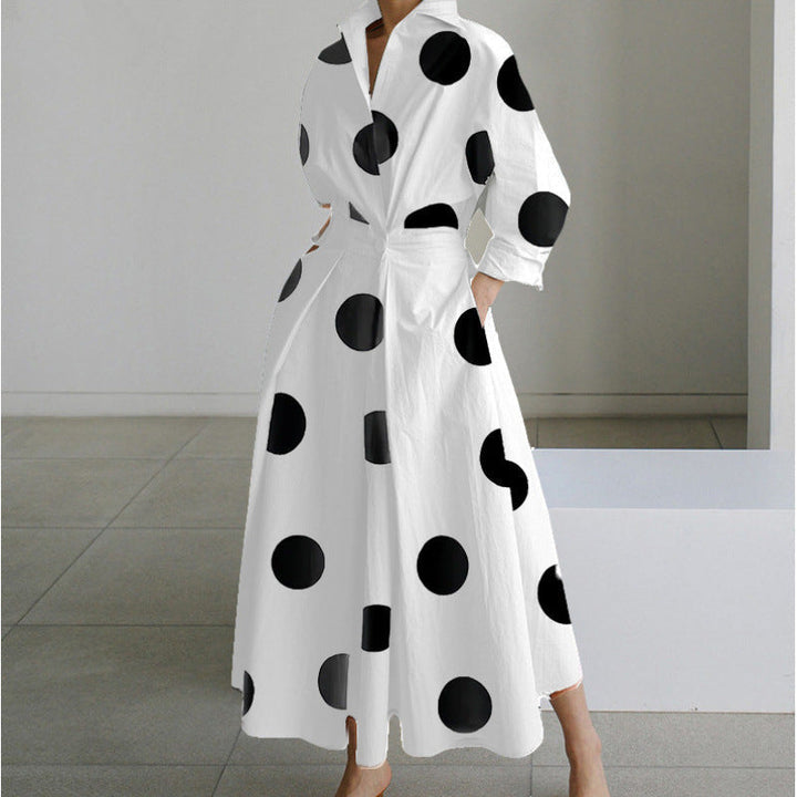 Womens Wrap Midi Dress Collared Long Sleeve