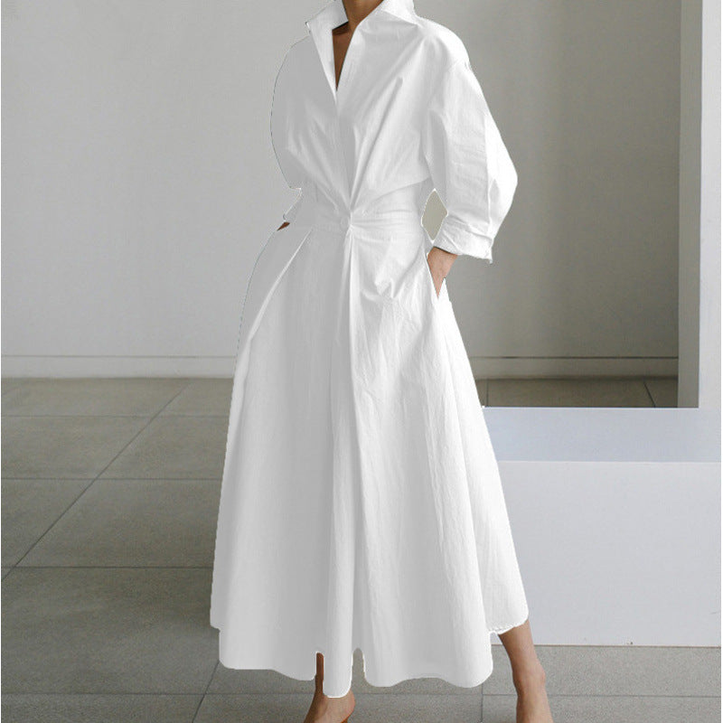 Womens Wrap Midi Dress Collared Long Sleeve