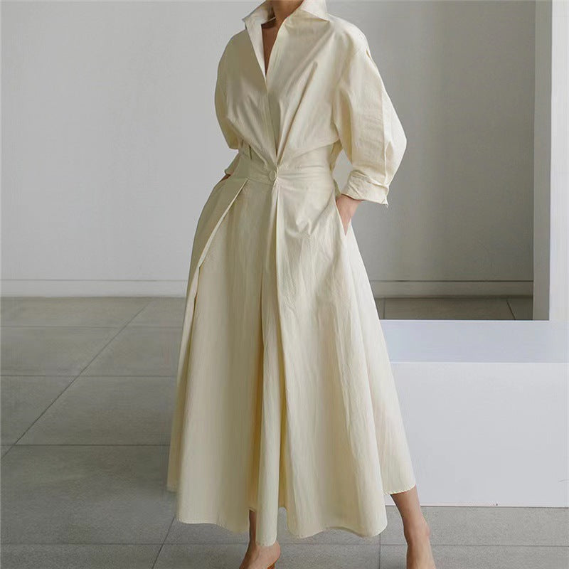 Womens Wrap Midi Dress Collared Long Sleeve
