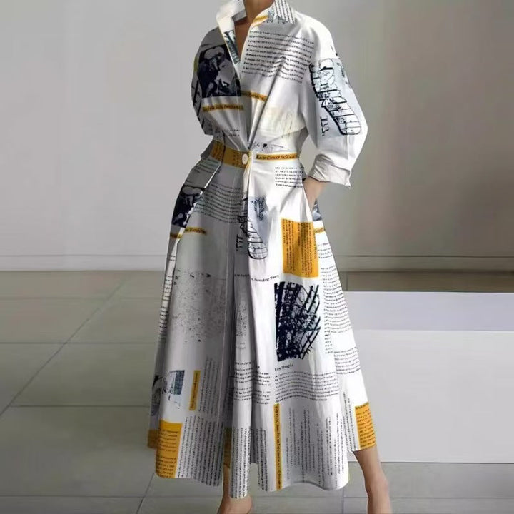 Womens Wrap Midi Dress Collared Long Sleeve