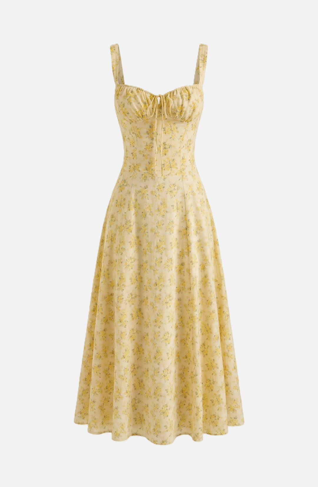 Womens Midi Sundress Ruched Bust Tie Front A-Line Skirt