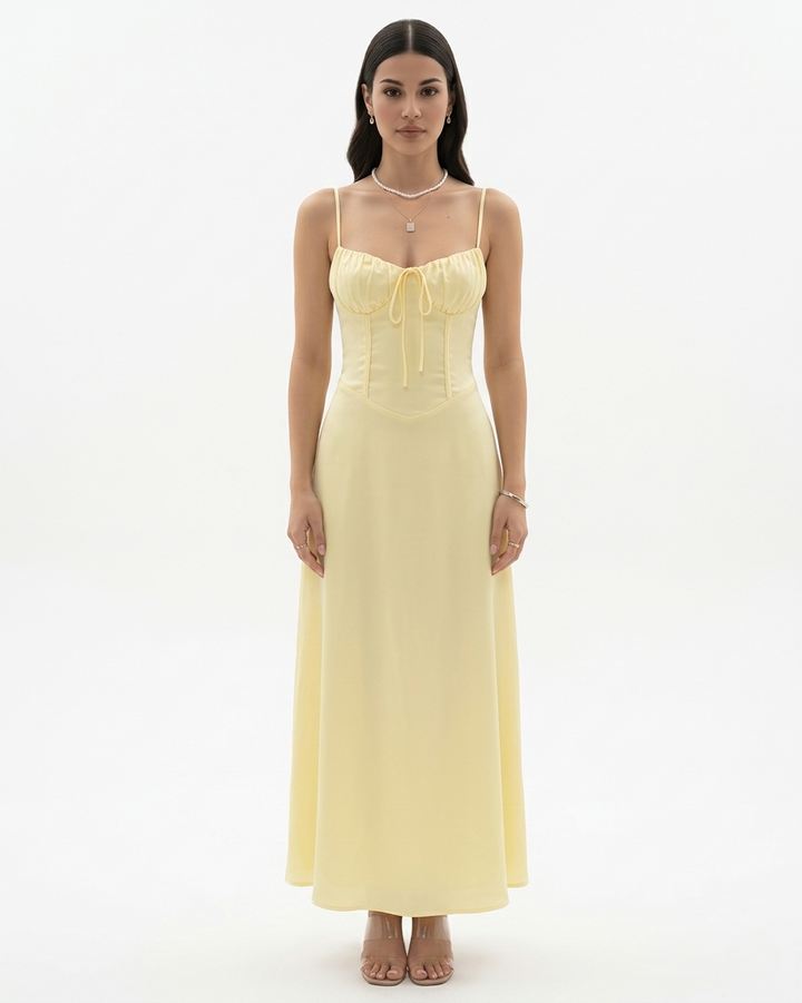 Womens Maxi Dress with Spaghetti Straps Sweetheart Neck Tie Front