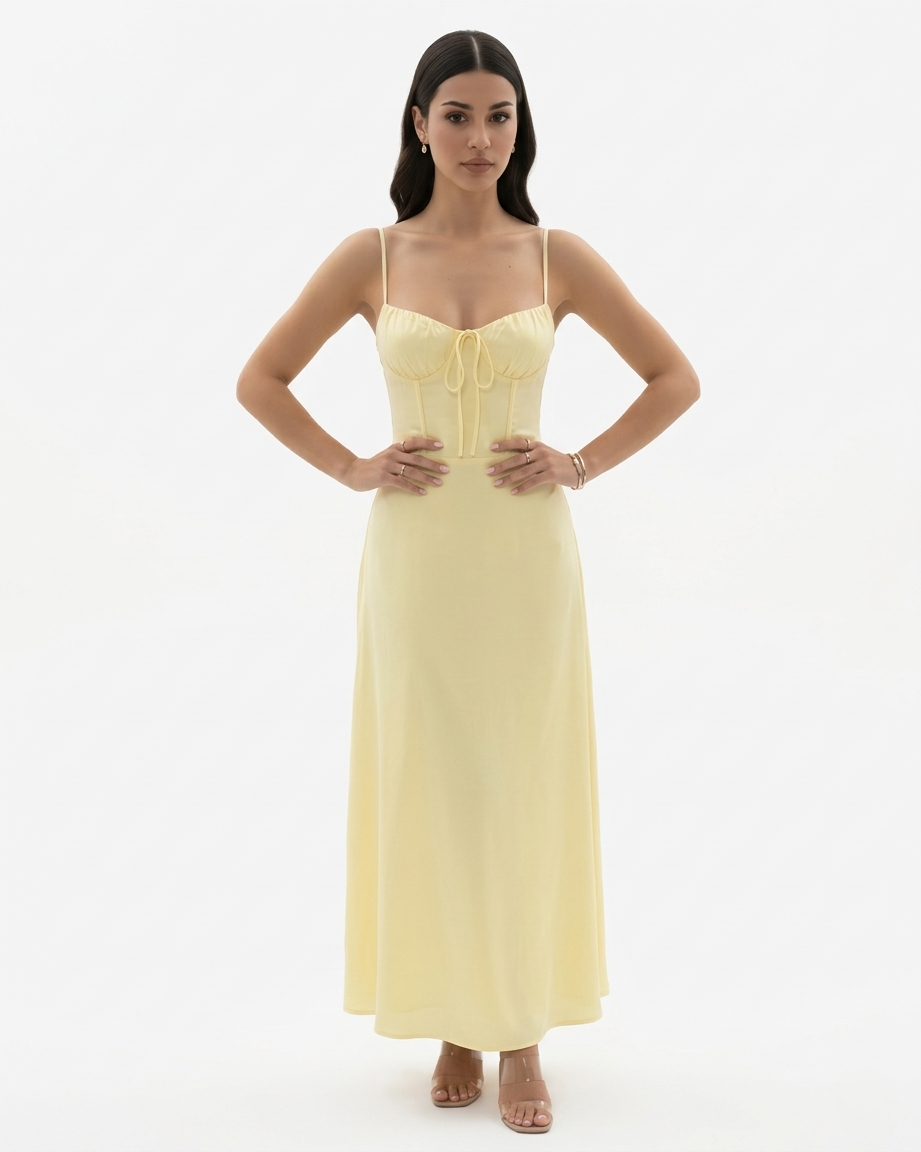 Womens Maxi Dress with Spaghetti Straps Sweetheart Neck Tie Front