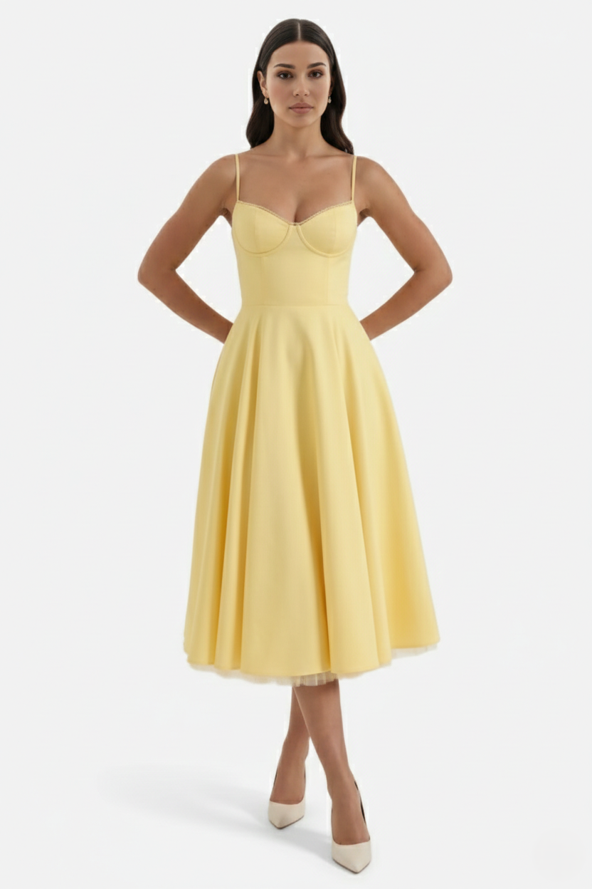 Womens Midi Dress Bustier Sweetheart Neckline Full Circle Tulle Hem