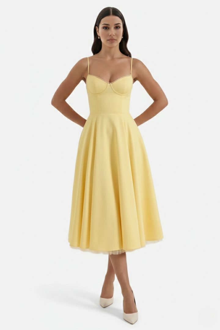 Womens Midi Dress Bustier Sweetheart Neckline Full Circle Tulle Hem