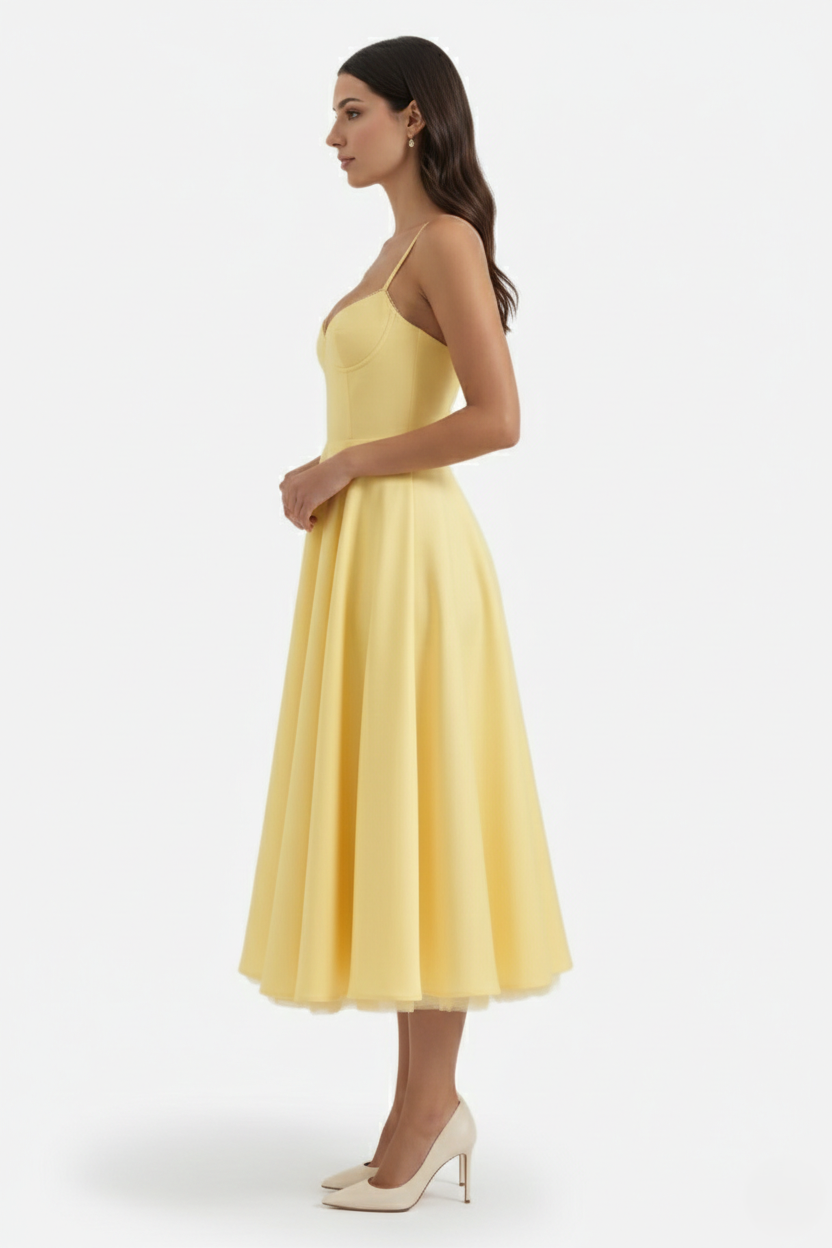 Womens Midi Dress Bustier Sweetheart Neckline Full Circle Tulle Hem
