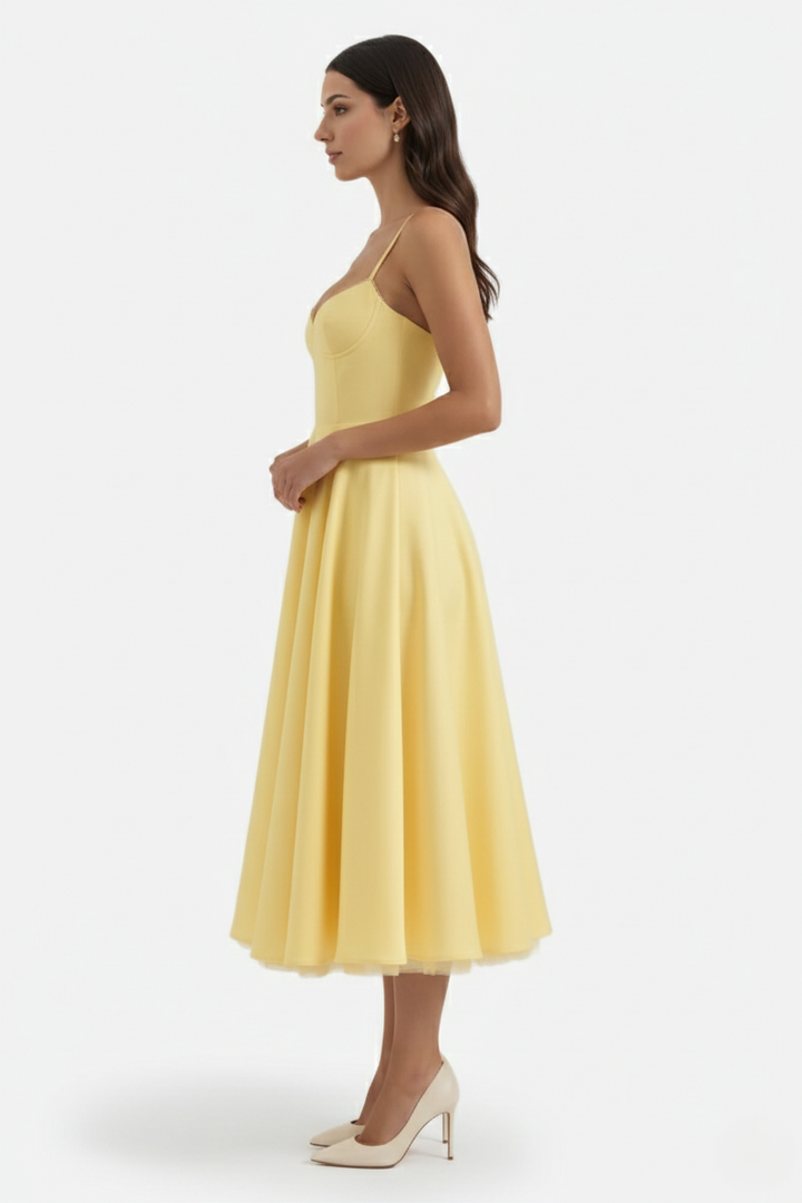 Womens Midi Dress Bustier Sweetheart Neckline Full Circle Tulle Hem