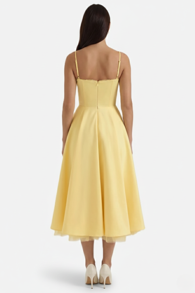 Womens Midi Dress Bustier Sweetheart Neckline Full Circle Tulle Hem
