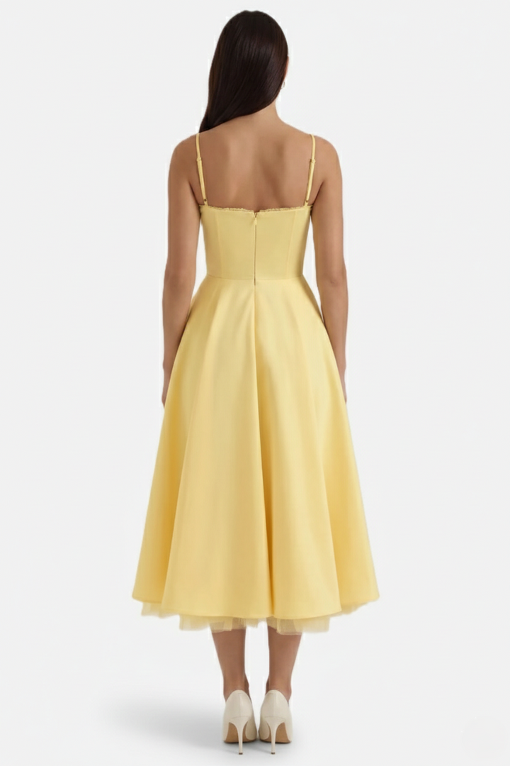 Womens Midi Dress Bustier Sweetheart Neckline Full Circle Tulle Hem