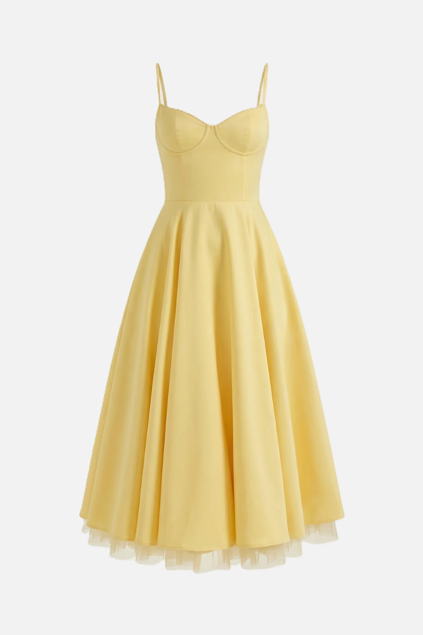 Womens Midi Dress Bustier Sweetheart Neckline Full Circle Tulle Hem