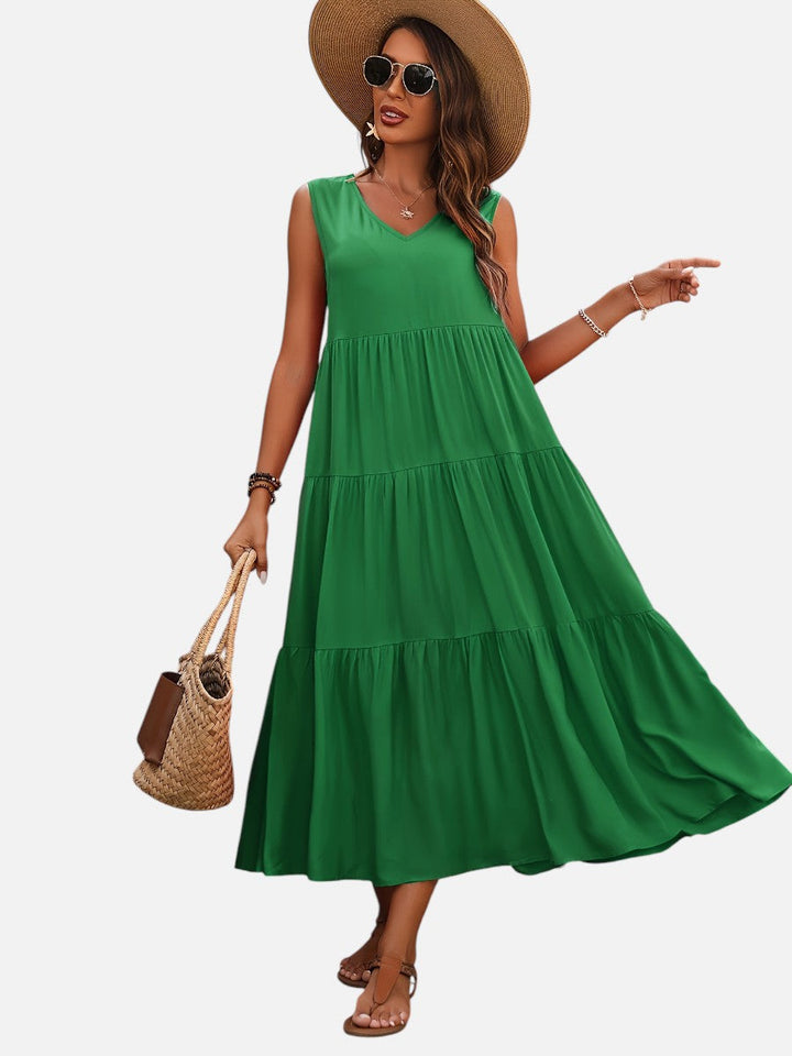 Women's Elegant V-Neck Tiered Maxi Dress