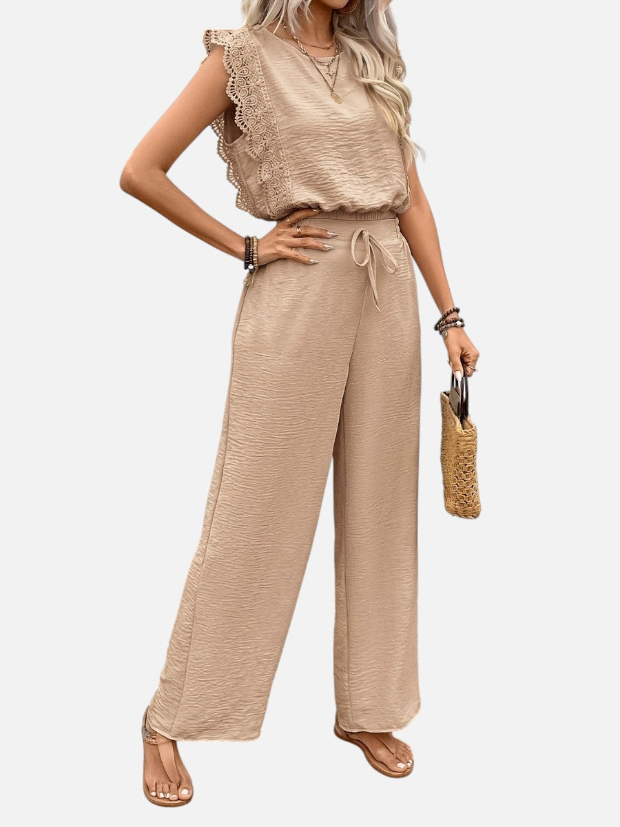 Women's Casual Relaxed Top and Wide Leg Trousers Set