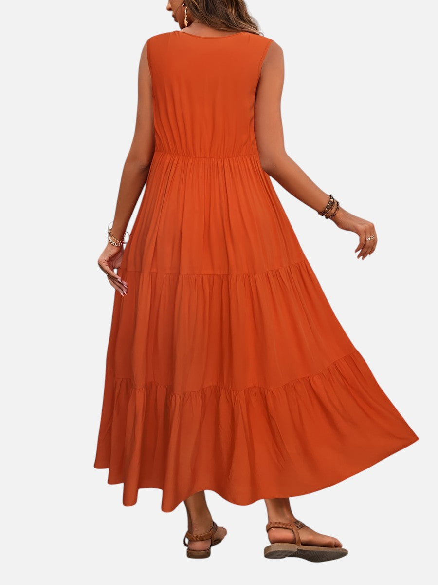 Women's Elegant V-Neck Tiered Maxi Dress