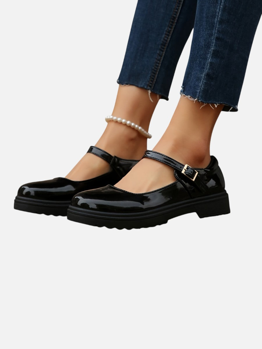 Women's Stylish Glossy Leather Mary Jane Loafers
