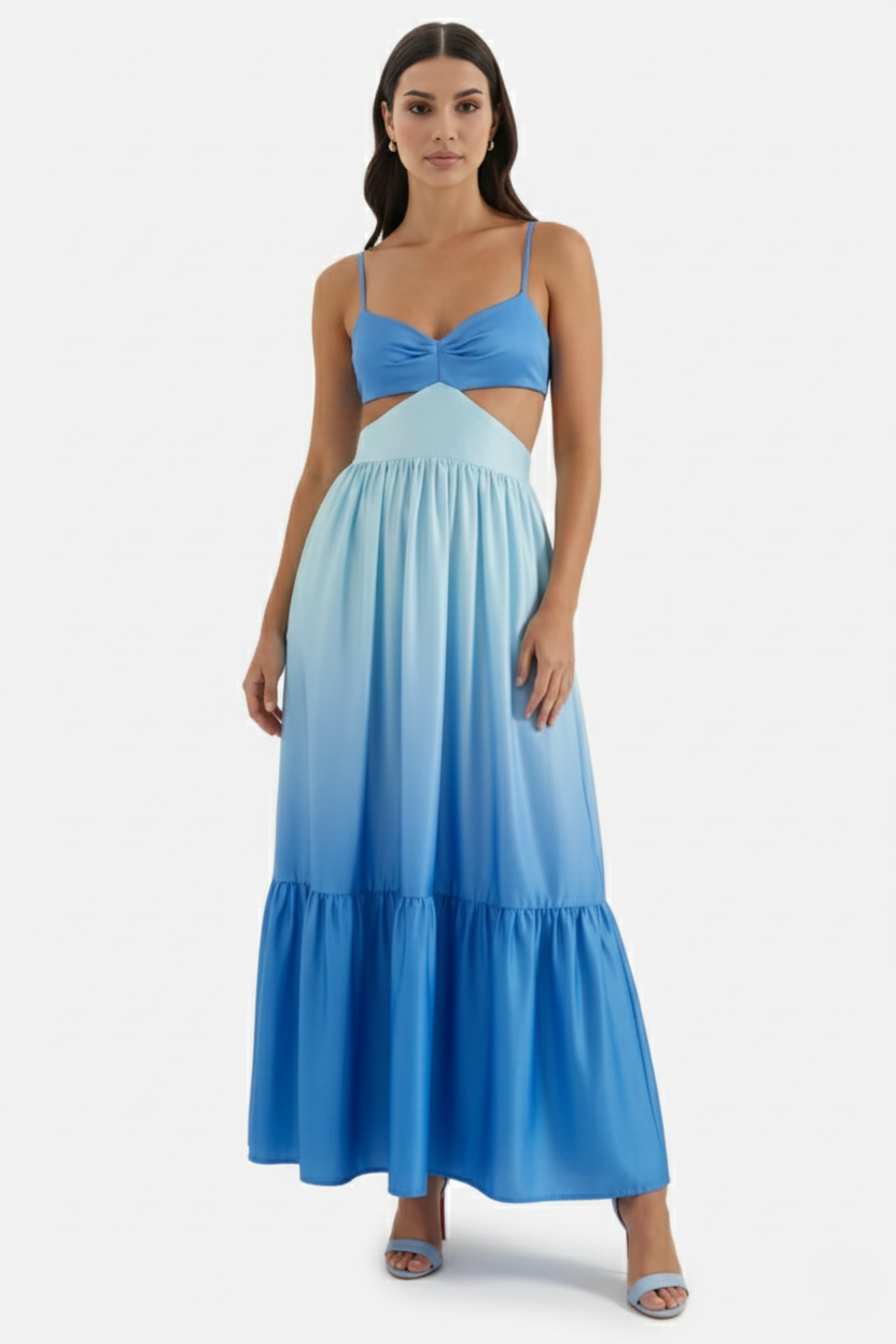 Womens Maxi Dress Cut-Out Backless Tiered Style - Clovrio