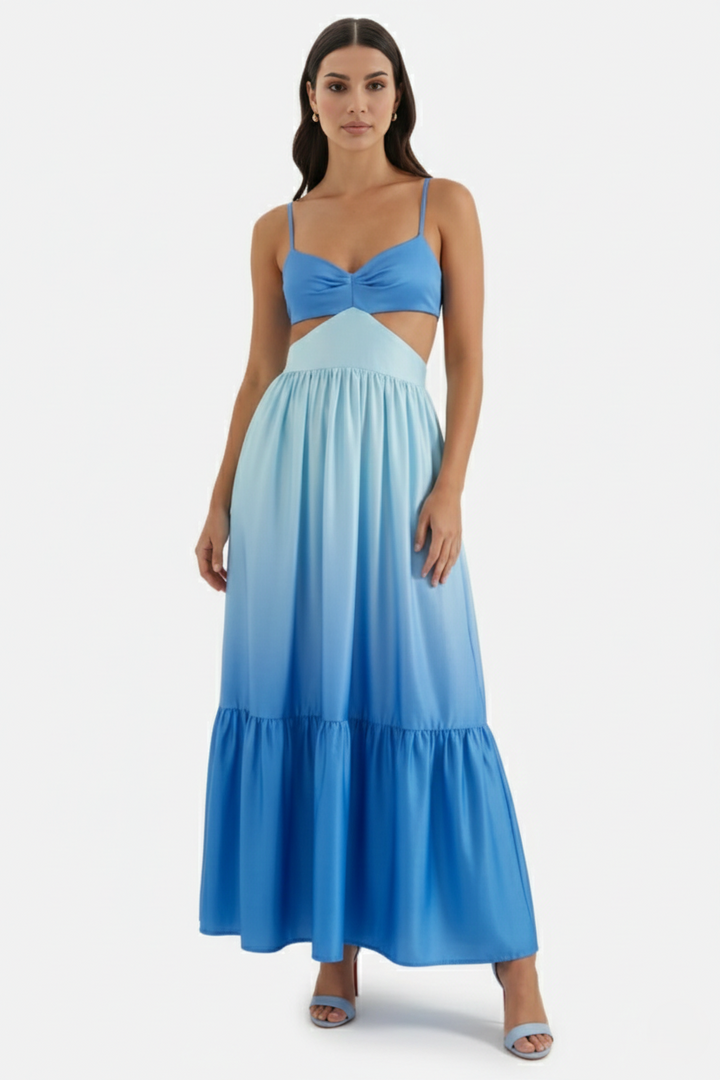 Womens Maxi Dress Cut-Out Backless Tiered Style - Clovrio