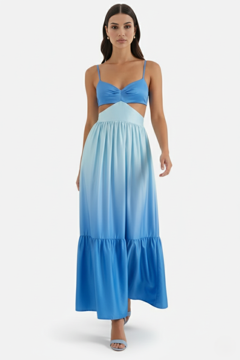 Womens Maxi Dress Cut-Out Backless Tiered Style