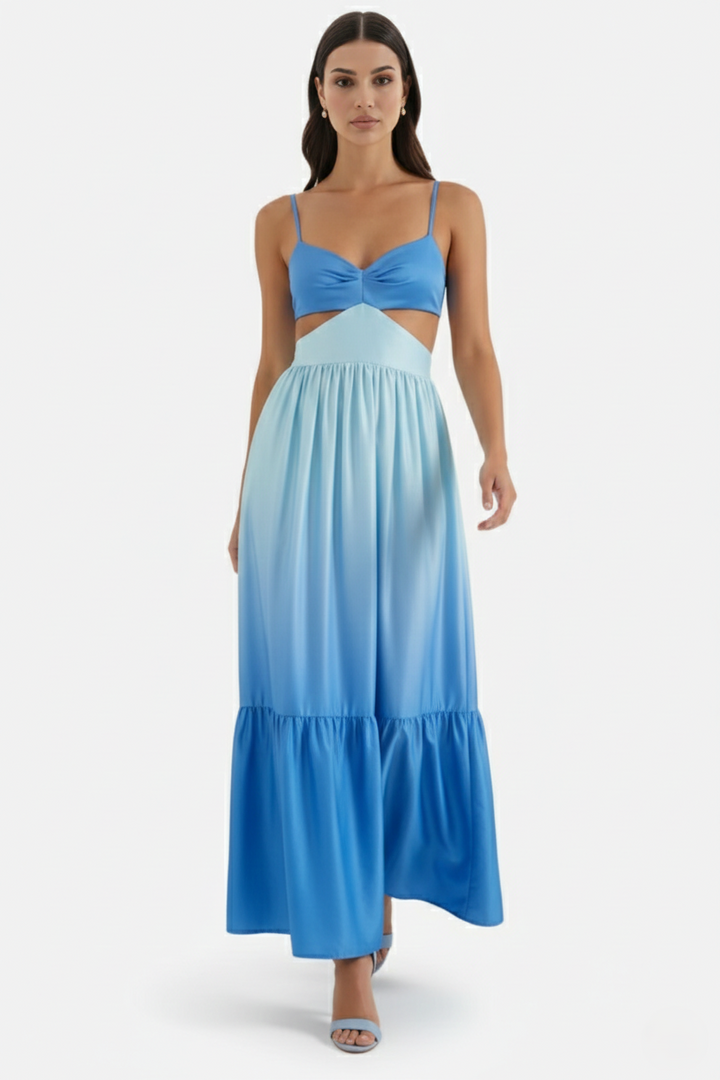 Womens Maxi Dress Cut-Out Backless Tiered Style